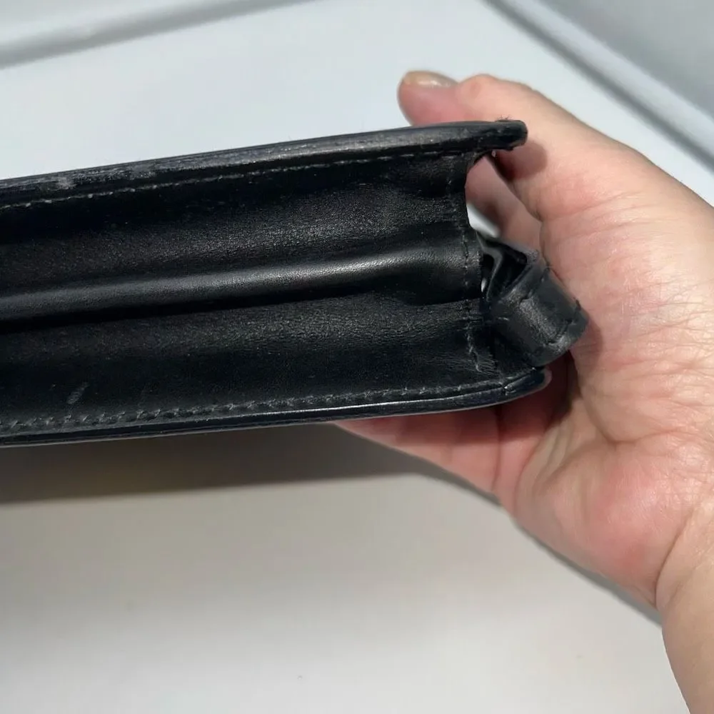 Gucci Vintage Black Leather Padlock Clutch Gold Tone Hardware